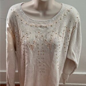 Vintage Ada Tuchbant Cream Sweater with Embellishments, size L cottagecore boho